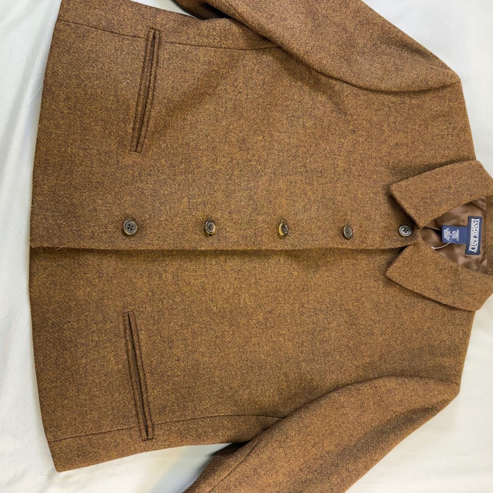 Lands End Women Petite Blazer Jacket Brown Tweed Wool Blend Button Front Size 14 - Picture 14 of 16